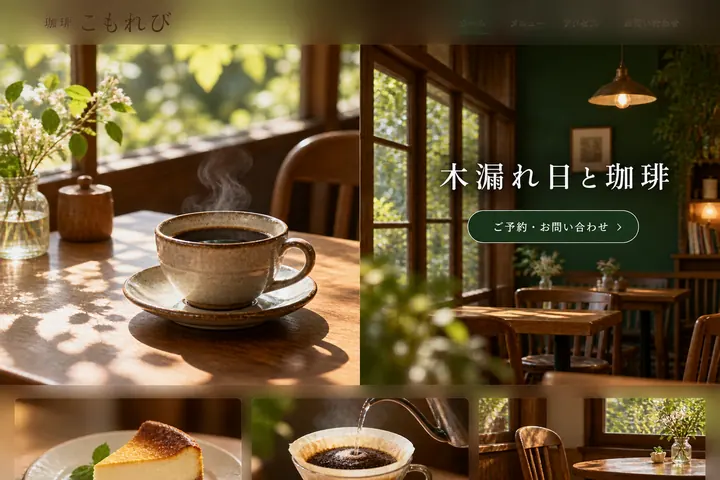 喫茶店のホームページのデザイン例（架空のお店）