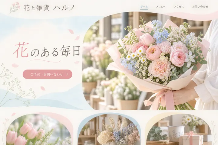 花屋のホームページのデザイン例（架空のお店）
