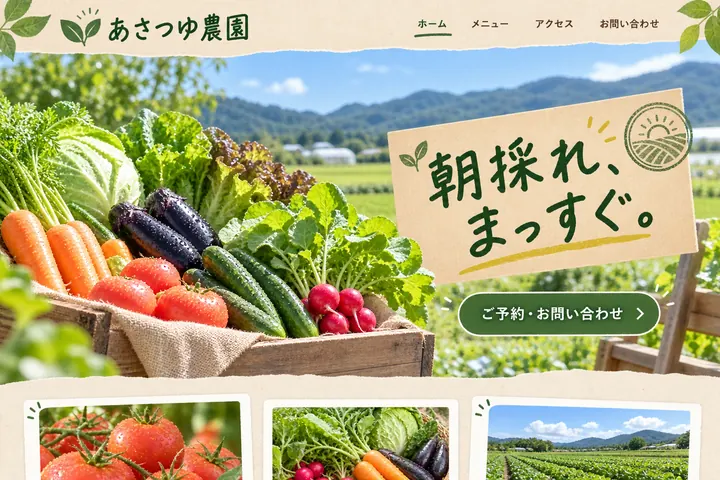 農家の直売所のホームページのデザイン例（架空のお店）